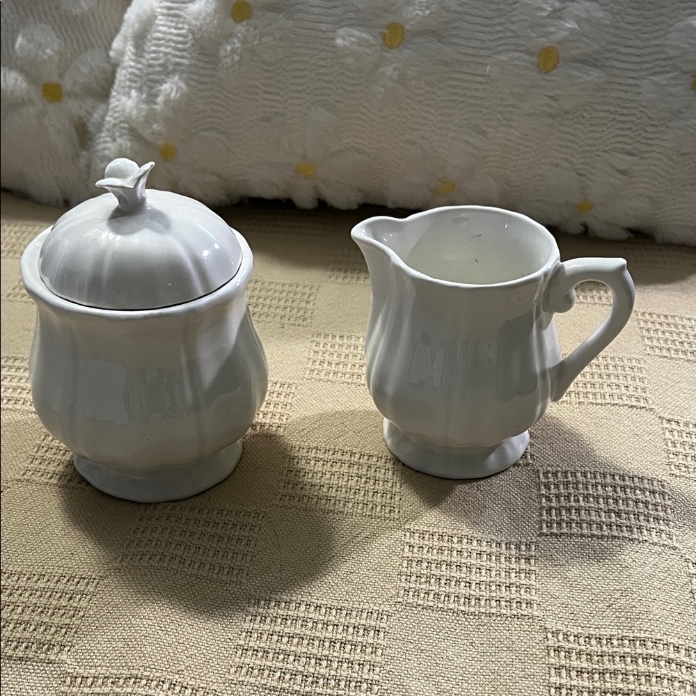 Gien of France White Ceramic Sugar and Creamer made for Neiman Marcus in 60’s